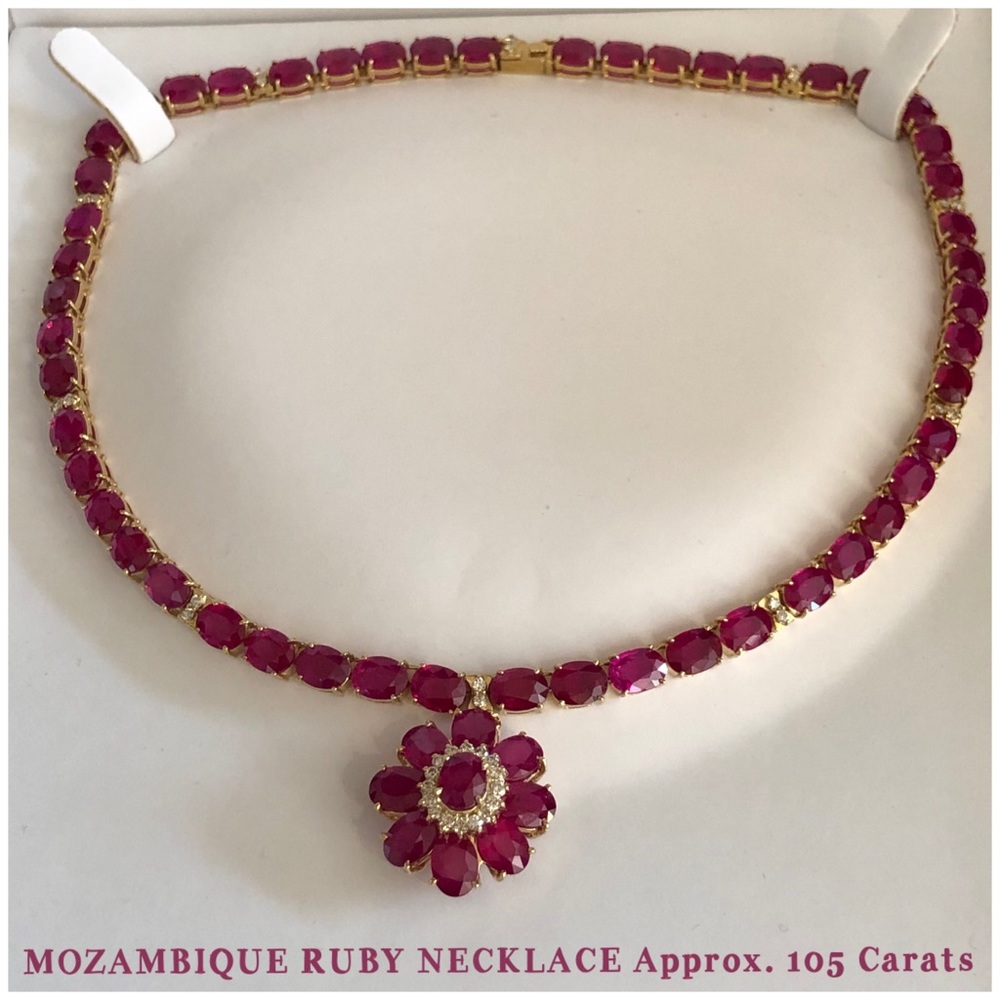 🌟SOLD!🌟14K Mozambique Ruby/ Diamond Necklace - Picture 1 of 8